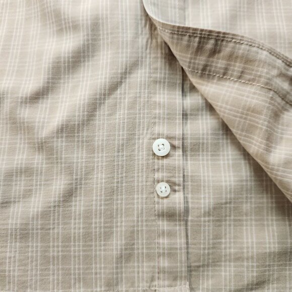 Arnold Palmer Plaid Shirt Men's Large 16.5 Long Sleeve Button Down Tan and White - Picture 4 of 10